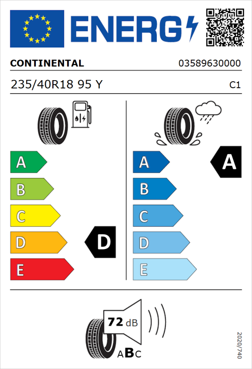 Tyre Label for Continental ContiSportContact 5 P 235/40R18 95Y
