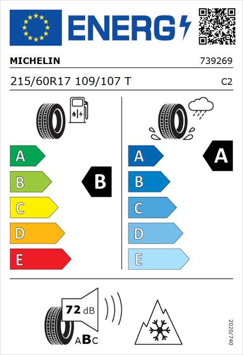 Tyre Label for Michelin Agilis 3 215/60R17 109/107T