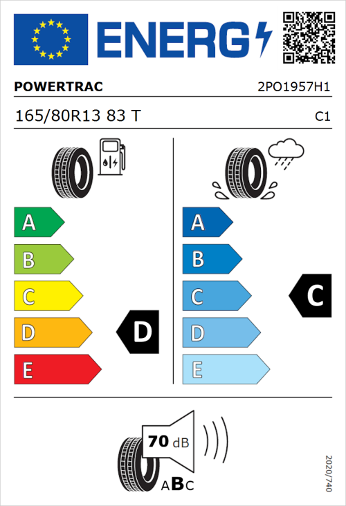 Tyre Label for Powertrac Adamas H/P 165/80R13 83T