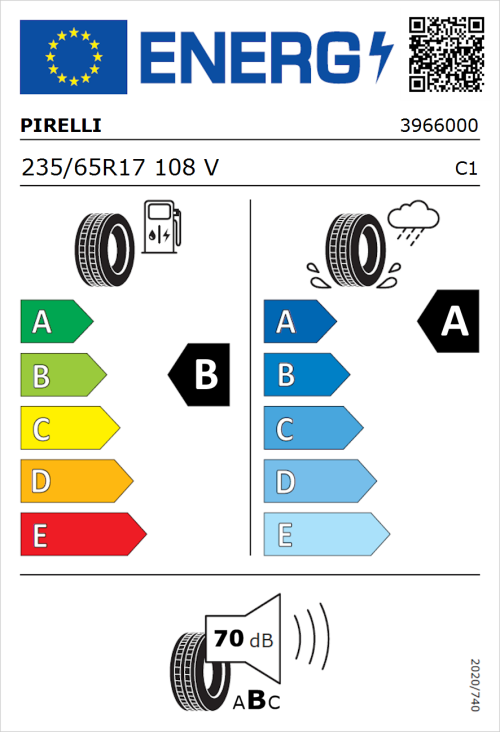 Tyre Label for Pirelli Powergy 235/65R17 108V