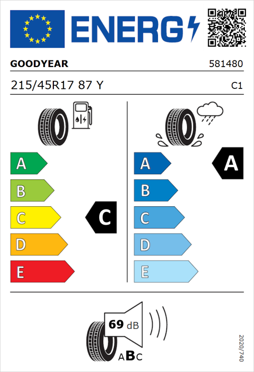 Tyre Label for Goodyear Eagle F1 Asymmetric 6 215/45R17 87Y
