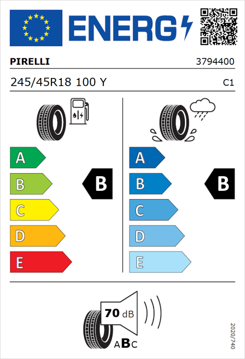 Tyre Label for Pirelli P Zero (PZ4) Luxury 245/45R18 100Y