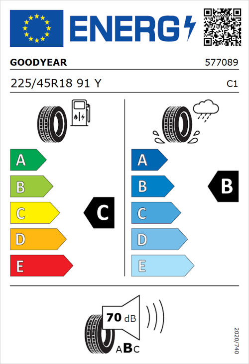 Tyre Label for Goodyear Eagle F1 Asymmetric 3 225/45R18 91Y