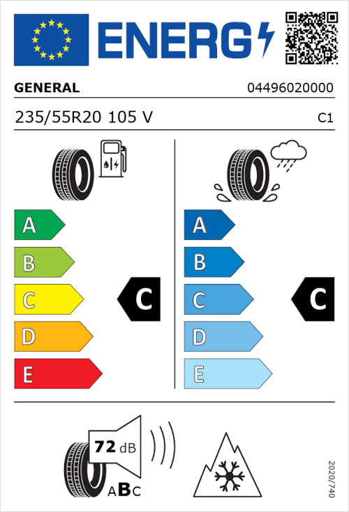 Tyre Label for General Grabber Cross A/S 235/55R20 105V