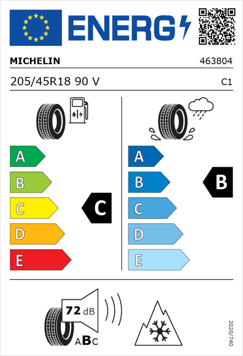 Tyre Label for Michelin CrossClimate 3 205/45R18 90V