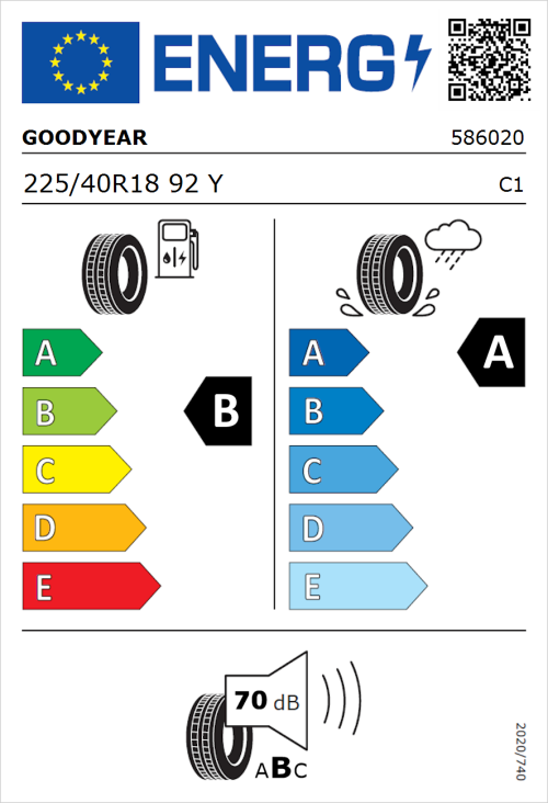 Tyre Label for Goodyear Eagle F1 Asymmetric 6 225/40R18 92Y