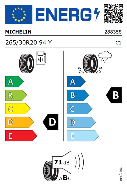 Tyre Label for Michelin Pilot Super Sport 265/30R20 94Y