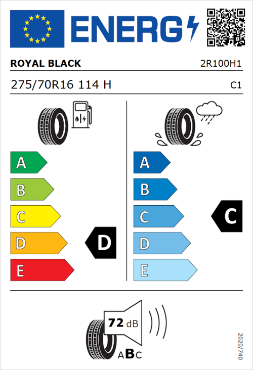 Tyre Label for Royal Black Sport 275/70R16 114H
